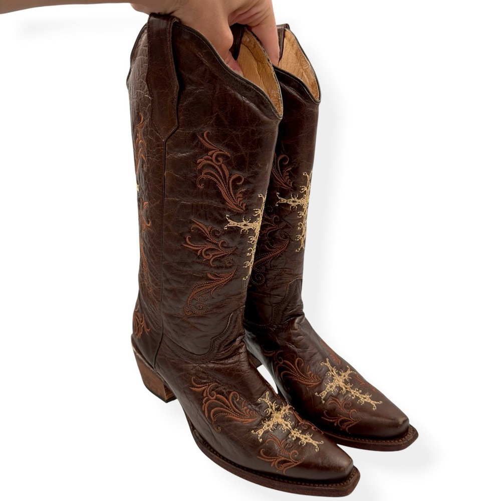 Circle G by Corral Boots L5039 Brown Leather Cross Embroidered Cowboy Women's 9M - Picture 10 of 14